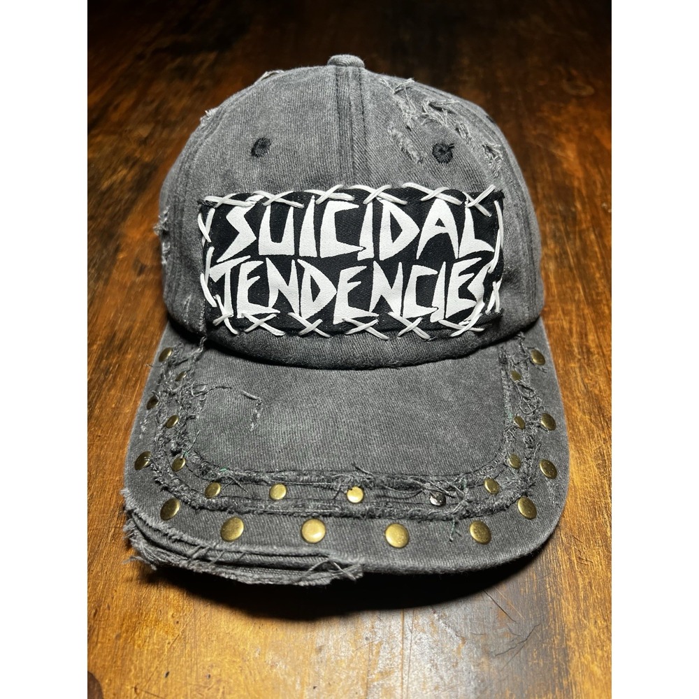 Suicidal Tendencies Hat Custom Studded Distressed Patchwork Black Skullcore